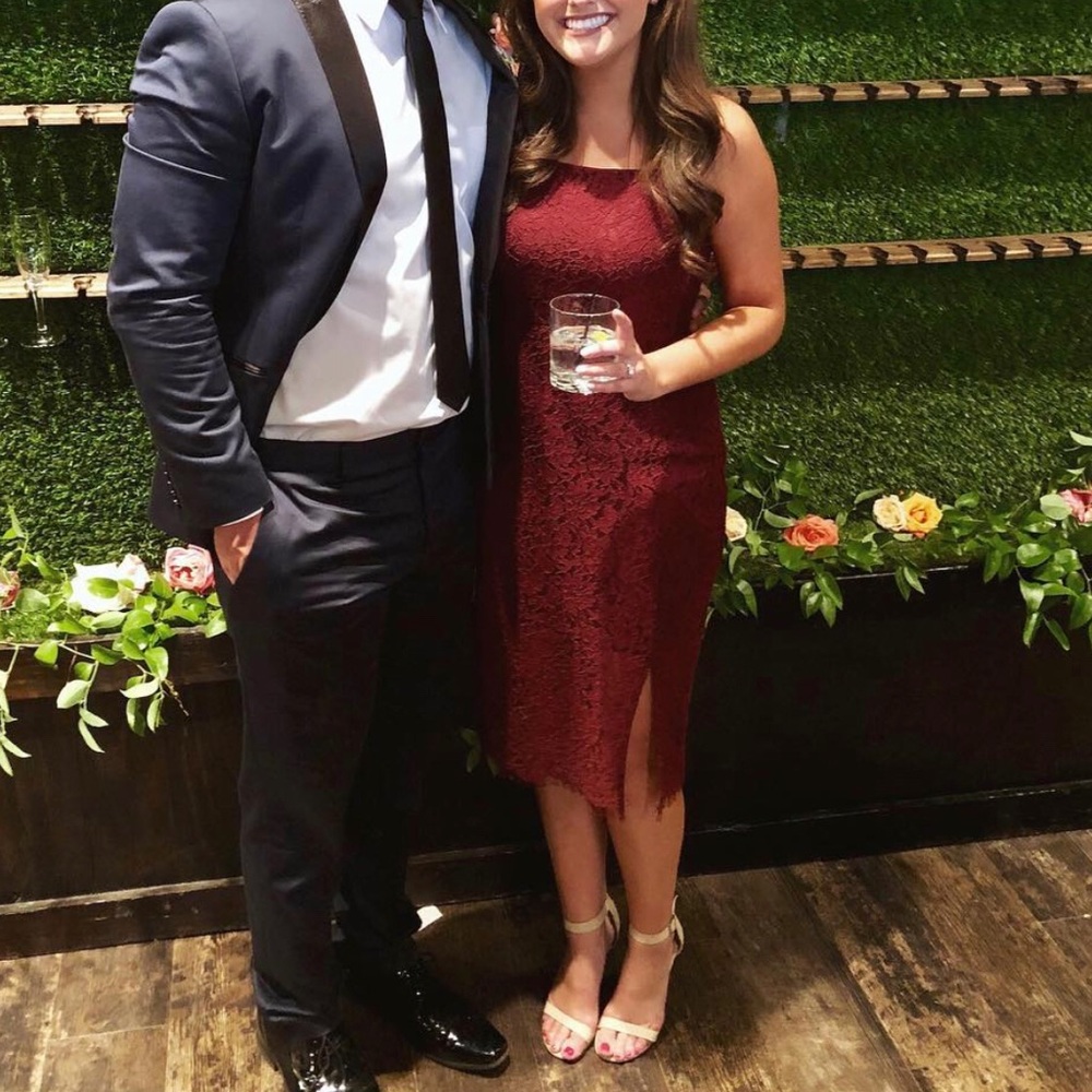 Maroon lace midi dress